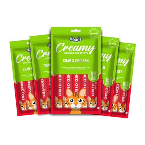 Drools Creamy Lickable Cat Treat Crab And Chicken (Pack Of 5 Pouches, 375G)