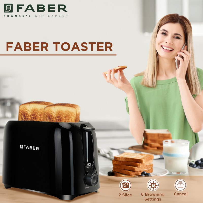 Faber Ft 750W Bk Electric Pop-Up Toaster With Dust Cover – 750 W Pop Up Toaster(Black)