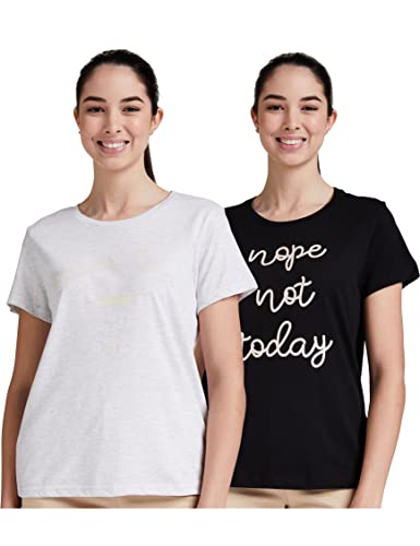 Amazon Brand – Eden & Ivy Women’S Solid Regular T-Shirt (Pack Of 2) (Eniss22Wte501_Grey & Black Xs)