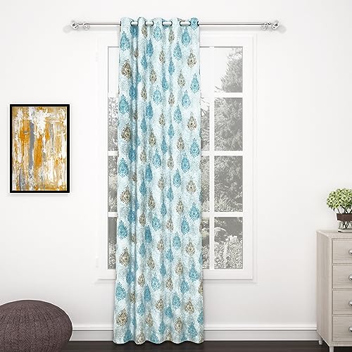 Bedspun Curtain Door – Raga Curtain For Door 7 Feet Light Filtering Curtains For Home |Motif| White And Blue| Polyester, Pack Of 1