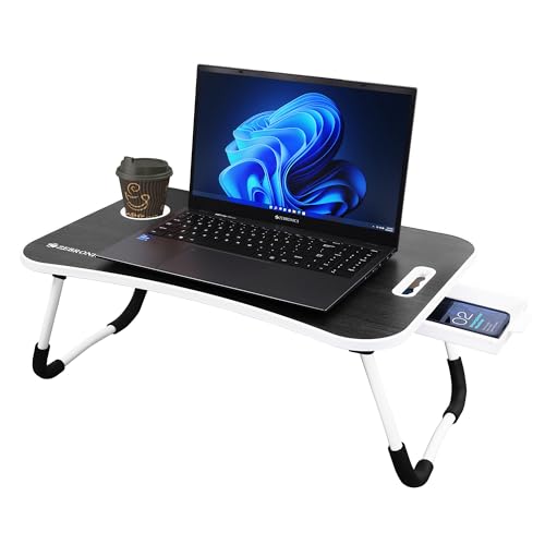 Zebronics New Launch Lapdesk X3 – Foldable Laptop Study Bed Table, Tablet Dock, Pen & Cup Holder, Anti Slip Rubber Feet, Drawer For Storage, Max 20 Kg Support, For Students & Work