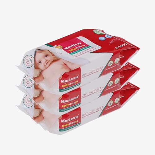 Morisons Baby Dreams Gentle Premium Wet Wipes With Aloe Extracts & Vitamin E | 97% Water Wipes| Dermatologically Tested | Alcohol Free | Paraben Free | Wipes 80S Pack Of 3