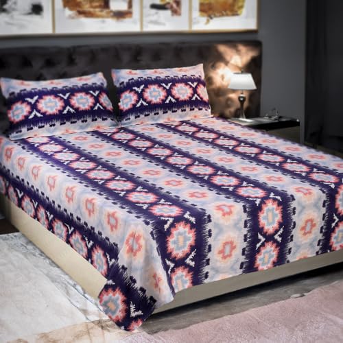 Status Contract Spring Summer Collection-2024 Cotton Rich Double Bedsheet With 2 Pillow Covers For Bed Room, Home, Hotel-120 Gsm | (Blue)