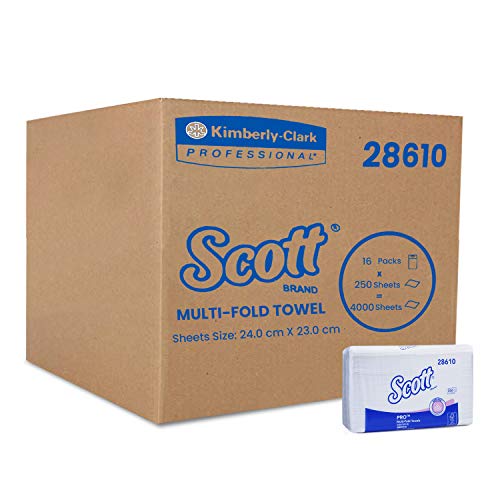 Scott® Multifold Paper Towels (M Fold), 16 Packs, 250 Pulls/Pack, (Total 4,000 Sheets), 24X23.1 Cm (28610B)