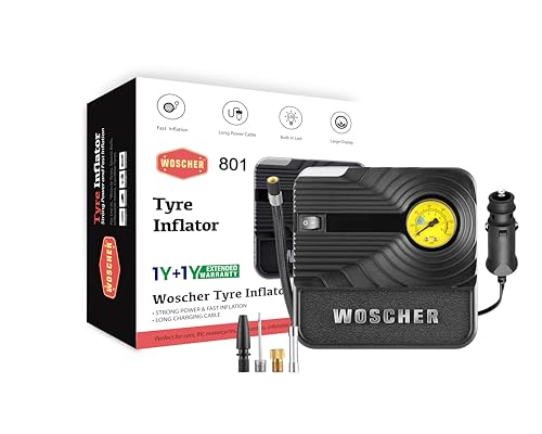 Woscher 801 Rapid Performance Car Tyre Inflator For Car Or Tyre Inflator For Bike | Portable 12V Air Compressor For Car Pump With Led Light | Air Pump For Car| Car Air Pump For Tyres