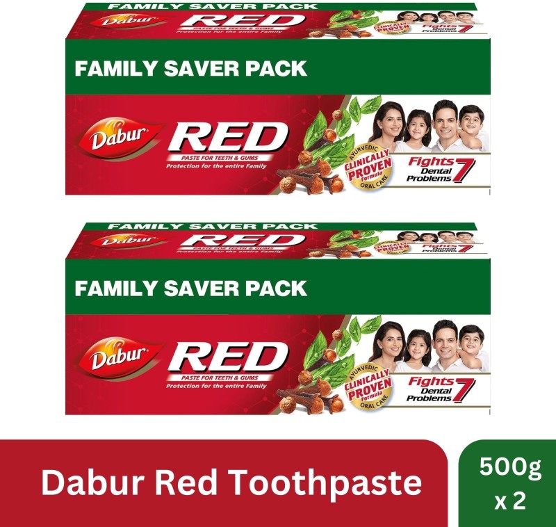 Dabur Red Ayurvedic Paste (Combo Pack 1+1, 500G Each) Toothpaste(1000 G, Pack Of 2)