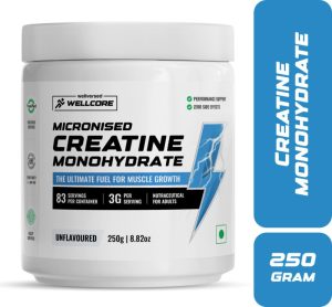 Wellcore Micronised Creatine Monohydrate | Lab Tested | Enhanced Absorption | 100% Pure Creatine(250 G, Unflavored)