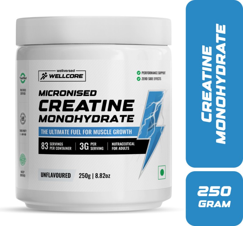 Wellcore Micronised Creatine Monohydrate | Lab Tested | Enhanced Absorption | 100% Pure Creatine(250 G, Unflavored)