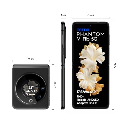 Tecno Phantom V Flip 5G (Iconic Black 8Gb Ram,256Gb Storage) | 45W Fast Charging | 32 Mp Selfie, 64 Rear Camera| 6.9″ Flexible, 1.32″ Secondrary Amoled