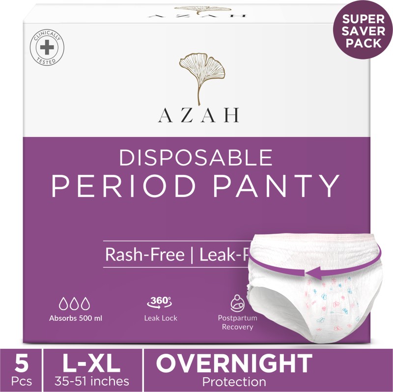 Azah Disposable Period Panties For Women Leak Proof | 12 Hr 360 Degree Coverage|L-Xl| Sanitary Pad(Pack Of 5)
