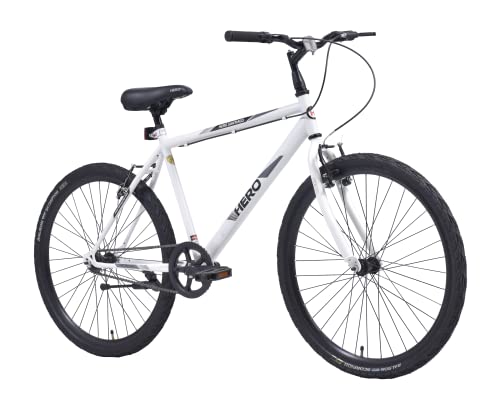 Hero Santiago Mtb 26T Hybrid/Mountain Bicycle/Bike Without Gear Single Speed For Men – White, Ideal For 12+ Years, Frame Size: 18 Inches, Rigid