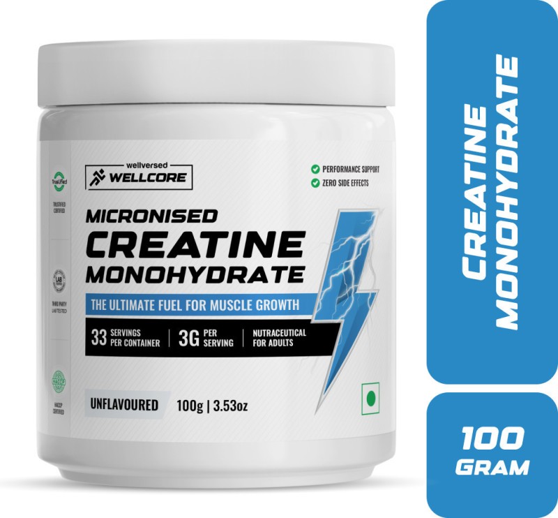 Wellcore Micronised Creatine Monohydrate | Lab Tested | Enhanced Absorption | 100% Pure Creatine(100 G, Unflavored)