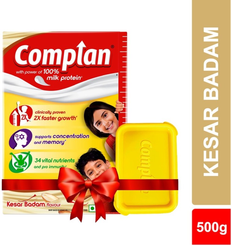 Complan Nutrition Drink Powder For Children, Kesar Badam Flavour, Carton With Tiffin Box(500 G)