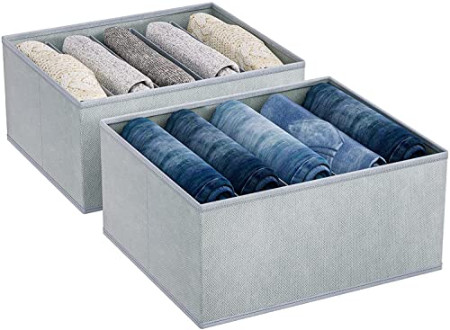 Double R Bags Non-Women Clothes Drawer Organizer For Jeans,Wardrobe Clothes Organizer For Folded Clothes,Jeans,Sweater,Dresses,T-Shirts(2 Packs,Grey) Drawer Organizers