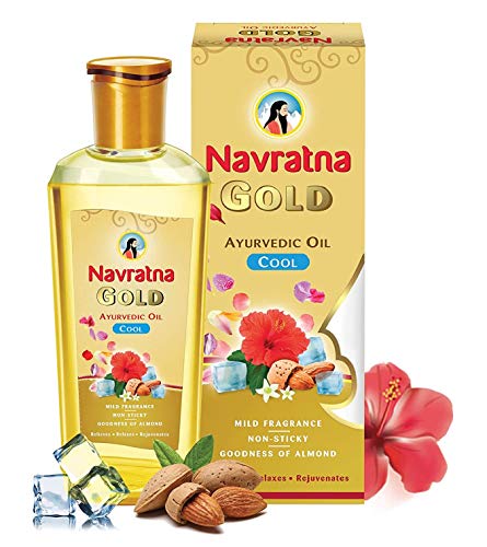 Navratna Gold Ayurvedic Oil |Non Sticky And Non Greasy |Mild Fragrance| Goodness Of Almonds And 9 Ayurvedic Herbs |Relieves Body Aches, Sleeplessness, Headache And Fatigue, 200Ml