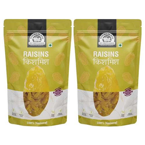 Wonderland Foods Plain Green Raisin (Kishmish) Dried Grapes 1Kg (500G X 2) Pouch