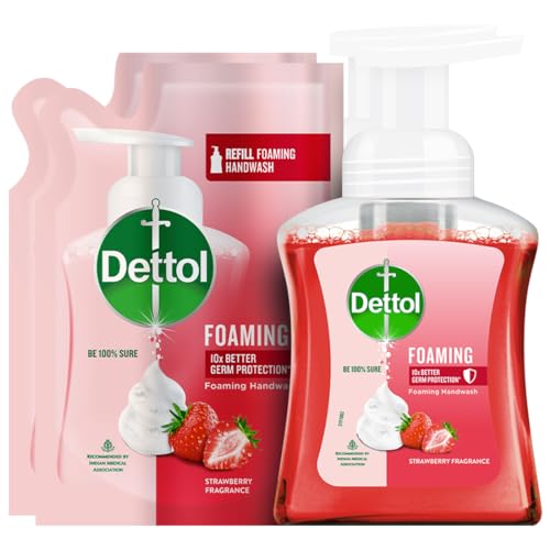 Dettol Foaming Handwash Pump + Refill Combo, Strawberry (250Ml + 200Ml) Pack Of 2 | Rich Foam | Moisturizing Hand Wash | Soft On Hands