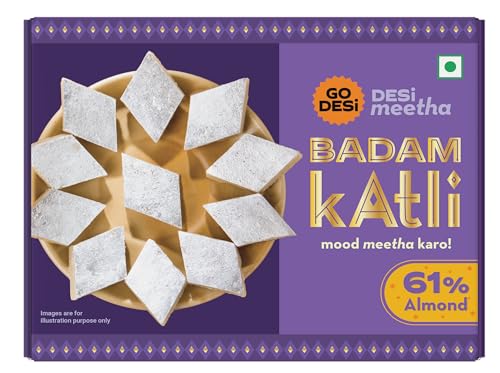 Go Desi Badam Katli 200 Grams, 61% Almonds, Rakhi Gift For Sister And Brother, Indian Sweets Gift Pack, Desi Meetha, Sweets Indian Mithai, Almond