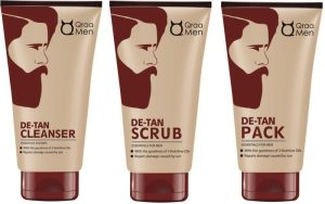 Qraa Men De-Tan Cleanser For Men 100Gm + De-Tan Scrub For Men 100Gm + De-Tan Pack For Men 120Gm(3 Items In The Set)