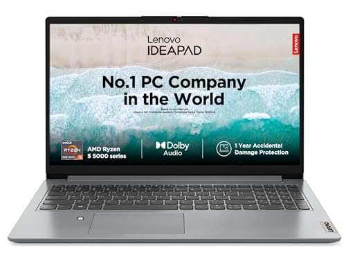 Lenovo Ideapad 1 Amd Ryzen 5 5500U 15.6″ (39.62Cm) Fhd Thin & Light Laptop (8Gb/512Gb Ssd/Windows 11/Office 2021/Hd Camera/1 Year Adp Free/Grey/1.6Kg), 82R400Bgin