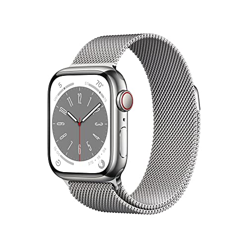 Apple Watch Series 8 [Gps + Cellular 41 Mm] Smart Watch W/Silver Stainless Steel Case With Silver Milanese Loop. Fitness Tracker, Blood Oxygen & Ecg Apps, Always- On Retina Display, Water Resistant