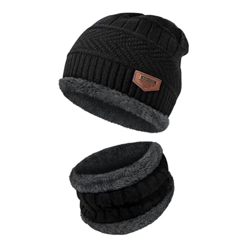 Fitness Mantra® Winter Woolen Beanie Cap & Muffler For Men & Women| Beanie Cap| Woolen Topaa| Winter Cap| Head & Neck Warmer| Black Color| 1 Set|