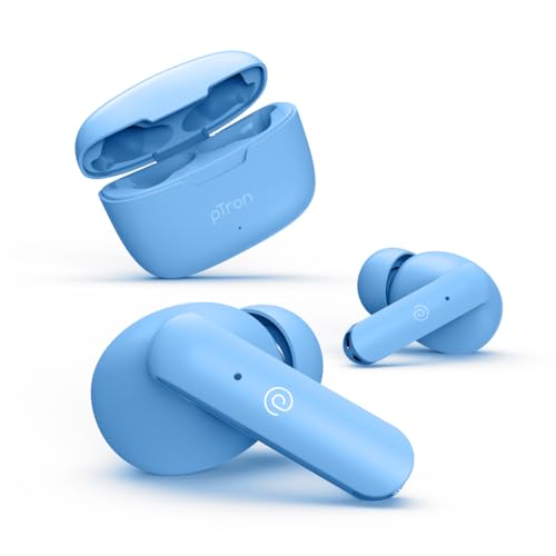 Ptron Bassbuds Duo In-Ear Wireless Earbuds, Immersive Sound, 32H Playtime, Clear Calls Tws Earbuds, Bluetooth V5.1 Headphones, Type-C Fast Charging, Voice Assistant & Ipx4 Water Resistant (Matt Blue)