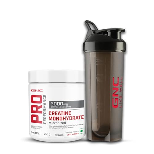 Gnc Creatine Monohydrate (250Gms) With Black Shaker (750Ml) | Boosts Athletic Performance | Fuels Skeletal Muscles | Supports Intense Workout | Promotes Cellular Hydration | Bpa-Free Plastic Shaker| Formulated In Usa