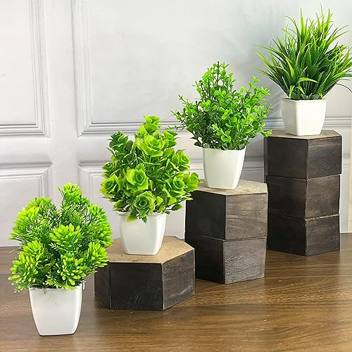 Akaar Polyester Decor Artificial Bonsai Combo Of 4 For Home Decor| Office Decor| Festive Decor| Mini Bonsai Plant Artificial For Home Decor, Flower, Green