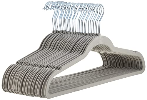 Amazon Basics Velvet Suit Hangers – 30-Pack, Grey(Metal;Plastic, 30)