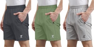 Indiclub Solid Men Dark Grey, Light Green, Silver Casual Shorts