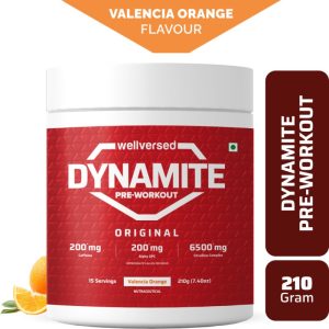 Wellversed Dynamite Pre-Workout (210G, 15 Servings) | Unleash Explosive Energy Pre Workout(210 G, Valencia Orange)