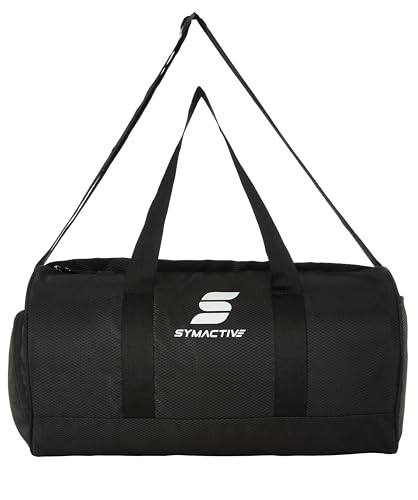 Amazon Brand – Symactive Gym Bag With Separate Shoe Compartment | Spacious Main Compartment With Reliable Zipper | Durable Polyester Fabric | Shoulder Strap And Haul Handles | Water Repellent (Black)