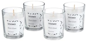 Amazon Brand – Solimo Shot Glass Candles | Unscented | Smokeless | No Residue | 10 Hours Burn Time (Set Of 4, White)