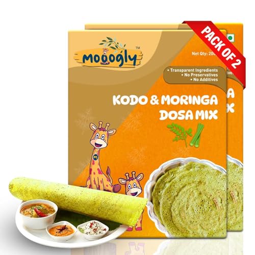 Mooogly Kodo & Moringa Dosa Mix: Instant, Gut-Friendly Breakfast – Vegan, Gluten-Free, Packed With Protein & Fiber, No Additives/Preservatives – 200G (Pack Of 2)