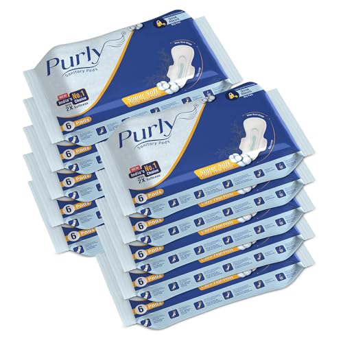 Purly Cottony Soft Sanitary Pads For Women With Hygiene & Comfort 60 Pads| Ultimate Protection & Comfort, Locks Odour & Wetness| Superior Dry Feel With Leaklock Technology| 290Mm Xxl (Pack Of 10)