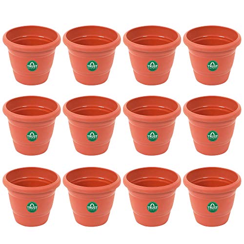 Trustbasket Uv Treated Plastic Round Pot (6 Inches)-Terracotta Color -Set Of 12 | Heavy Duty Highly Durable Plant Container Gamla For Indoor Home Decor & Outdoor Balcony Garden