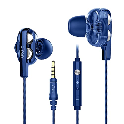 Ptron Boom Ultima 4D Dual Driver, In-Ear Gaming Wired Headphones With In-Line Mic, Volume Control & Passive Noise Cancelling Boom 3 Earphones – (Dark Blue)