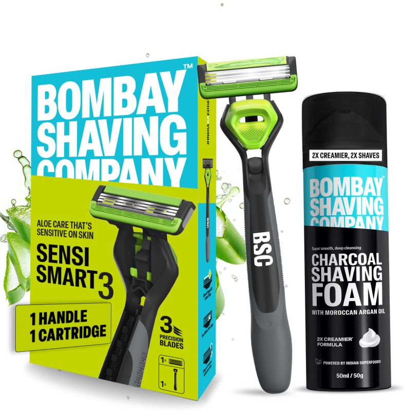 Bombay Shaving Company Sensi Smart 1 Shaving Razor For Men (Handle + Cartridge + Shaving Foam)