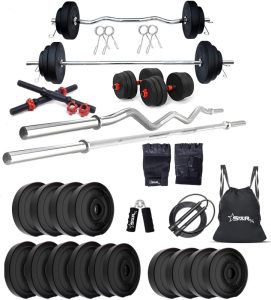 Starx 50 Kg Pvc With 3Ft Curl And 5Ft Straight Rod And Accessories Home Gym Combo