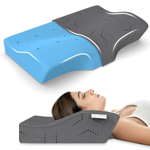 My Armor Orthopedic Memory Foam Contour Cervical Pillow For Neck And Shoulder Pain, Extra Curve Neck Support Pillow For Sleeping, Dual Height, With Grey Pillow Cover, Pack Of 1