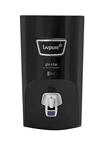 Livpure Glo Star Ro+In-Tank Uv+Uf+Mineraliser – 7 L Storage, 15 Lph Water Purifier For Home, Suitable For Borewell, Tanker, Municipal Water (Black)