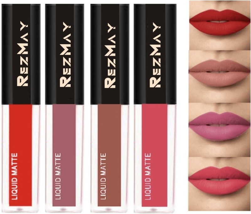 Rezmay Insta Beauty Waterproof Non Transfer Liquid Matte Lipstick Combo Pack Set 4(The Red & Nude Edition, 8 Ml)