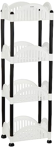 Amazon Brand – Solimo Four-Tier Countertop Multipurpose Plastic Tiered Shelf Rack For Kitchen, Living Room, Bathroom (Convex, Black And White)