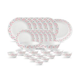 La Opala Diva, Ivory Collection, Opal Glass Dinner Set 27 Pcs, Grace Red, White