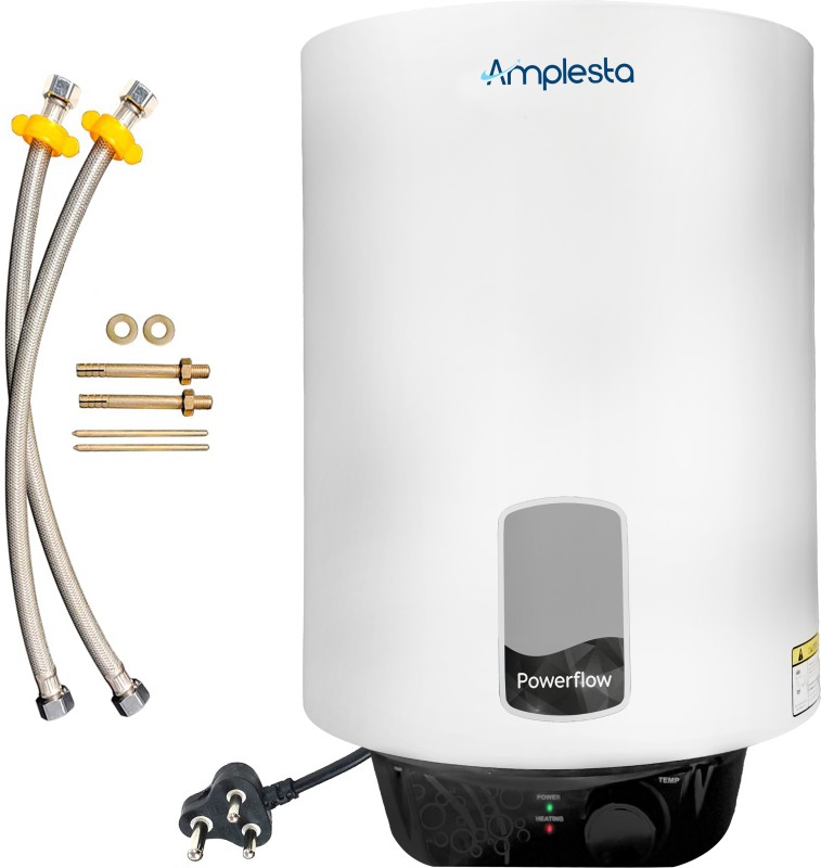 Amplesta 15 L Storage Water Geyser (Powerflow 5 Star With Connection Pipes And Plug, White)