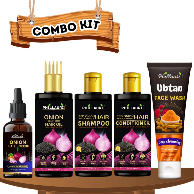 Phillauri Red Onion Blackseed Hair Combo Kit With Ubtan Facewash Combo Kit(5 Items In The Set)