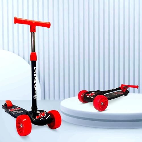 Kidsmate Cruiser Kick Scooter For Kids With Broad Wheels | 3-Wheel Skate Scooter For Boys & Girls Of Ages 2-12 Years | 5-Level Adjustable Height, And Easy Fold Design Scooter For Kids (Black)