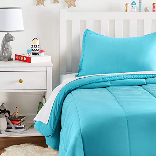 Amazonbasics Easy-Wash Microfiber Kid’S Comforter And Pillow Cover Set (Pillow Not Included) – Single Size, Bright Aqua