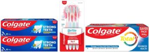 Colgate Gentle Sensitive Toothbrush 4Pc & Strong Teeth 150Gx2 Total Advanced Health 300G Toothpaste(600 G, Pack Of 4)